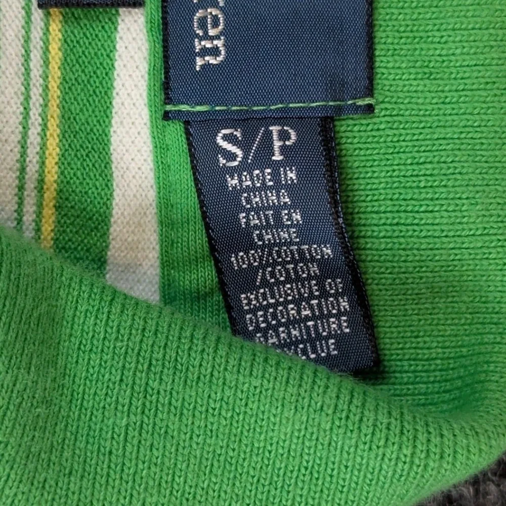 Polo Ralph Lauren Mens Small Custom Fit Green Striped Cotton Pique Polo Shirt